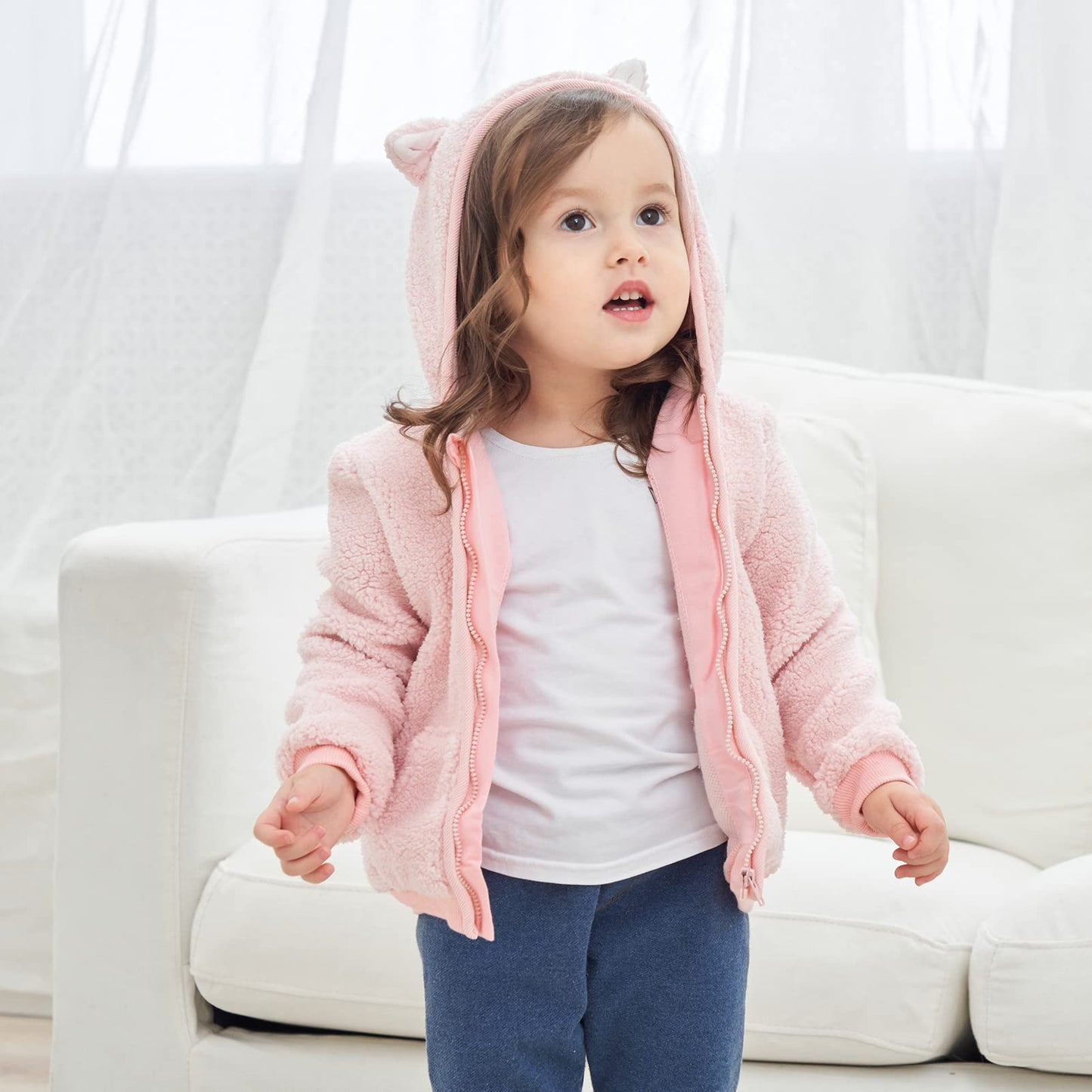 Newborn Infant Baby Boys Girls Cartoon Fleece Hooded Jacket Coat with Ears Warm Todder Kids Outwear Coat Zipper Up 0-6Y