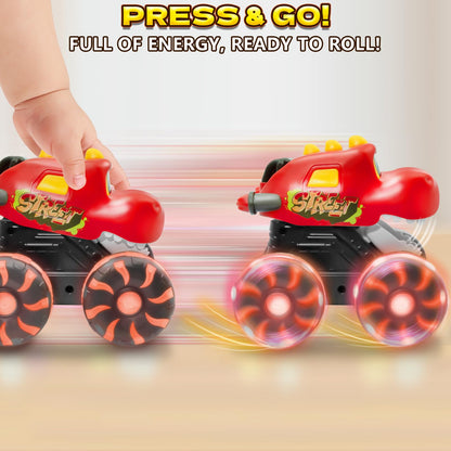 Intoypad 3 Pack Dinosaur Car Toys for Kids Toddlers, Light up Wheels Monster Truck Toys for Boys 2 3 4 5 6 7 8 Years Old Christmas Birthady Gifts Press & Go Dino Trucks Toy for Toddler Boy Baby