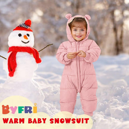 BYFRI Baby Boys Girls Snowsuit Newborn Cozy Winter Coat Infant Bear Hooded Jumpsuit Toddler Snow Outfit for 0-24 Months