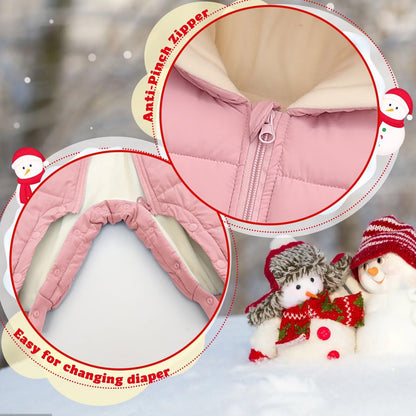 BYFRI Baby Boys Girls Snowsuit Newborn Cozy Winter Coat Infant Bear Hooded Jumpsuit Toddler Snow Outfit for 0-24 Months