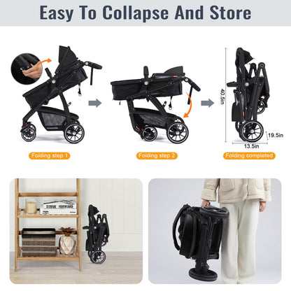 Hagaday Baby Stroller, 2-in-1 Reversible Toddler Seat with Bassinet Mode, Foldable Infant Stroller with Canopy, One Button Brake, Adjustable Handle, Newborn Pushchair(Blue)