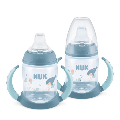 NUK Learner Cup, 6+ Months, Fun Fruits and Animals, Amazon Exclusive Collection, 5 Oz, Pack of 2 – BPA Free, Soft Spout, Spill Proof Sippy Cup