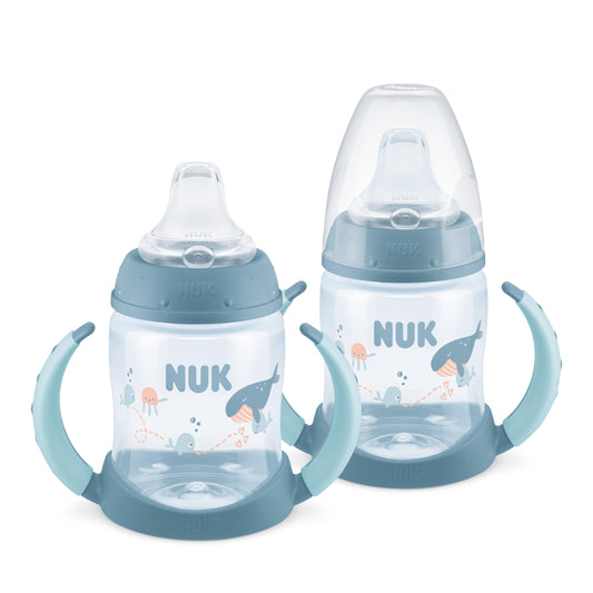 NUK Learner Cup, 6+ Months, Fun Fruits and Animals, Amazon Exclusive Collection, 5 Oz, Pack of 2 – BPA Free, Soft Spout, Spill Proof Sippy Cup