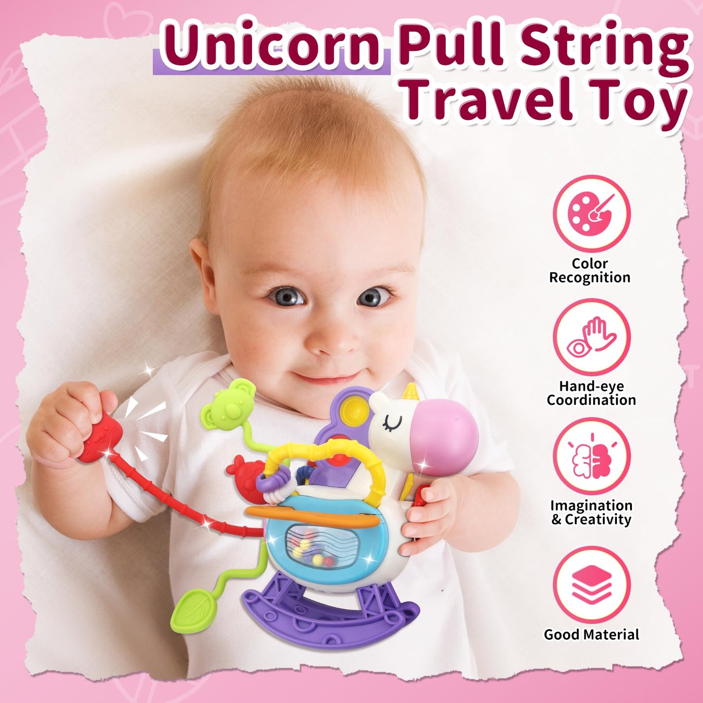 usrela 4 in 1 Baby Toys for 6 12 18 Month, Learning Toys for Babies 6-12 Months, Busy Cube, Stacking Sorter, Piano Xylophone Pull String Travel Toy, Birthday Gifts for Toddlers 1 2 Years Old