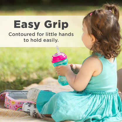 Nuby No-Spill Sippy Cup with Flex Straw - (3-Pack) 10-Ounce Bottles - Sippy Cups for Toddlers 12+ Months - Neutral Color Training Cups for Toddlers