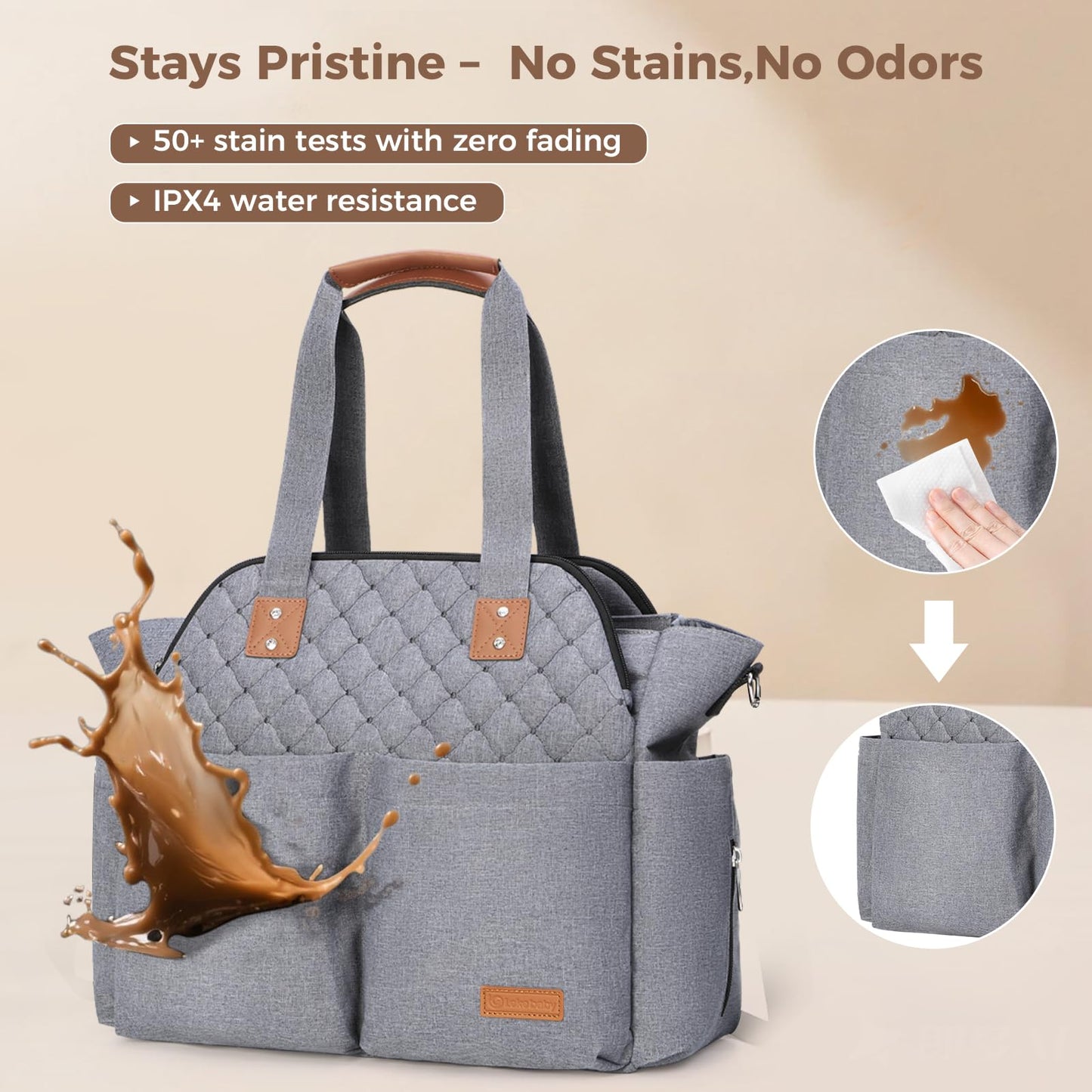 Lekebaby Diaper Bag Tote, 17 Pockets Large Travel Diaper Tote Waterproof with Portable Changing Pad, Mom Crossbody Hospital Bag for Labor Delivery, Baby Essentials for Newborn Gifts, Grey