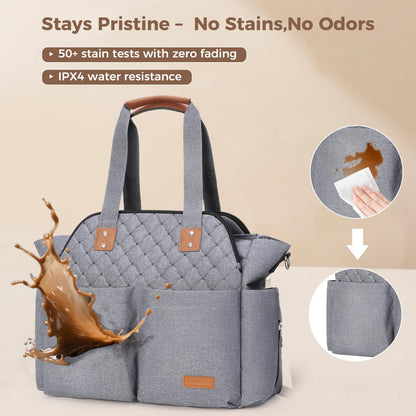 Lekebaby Diaper Bag Tote, 17 Pockets Large Travel Diaper Tote Waterproof with Portable Changing Pad, Mom Crossbody Hospital Bag for Labor Delivery, Baby Essentials for Newborn Gifts, Grey