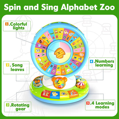 Toys for 1 2 3 Year Old Boys Girls, Spin & Sing ABC Alphabet Learning Zoo with Lights & Sounds, Musical Educational Toy for Toddler 1-3, Christmas 1st Birthday Gifts for Baby Kids Age 12-18 Months+