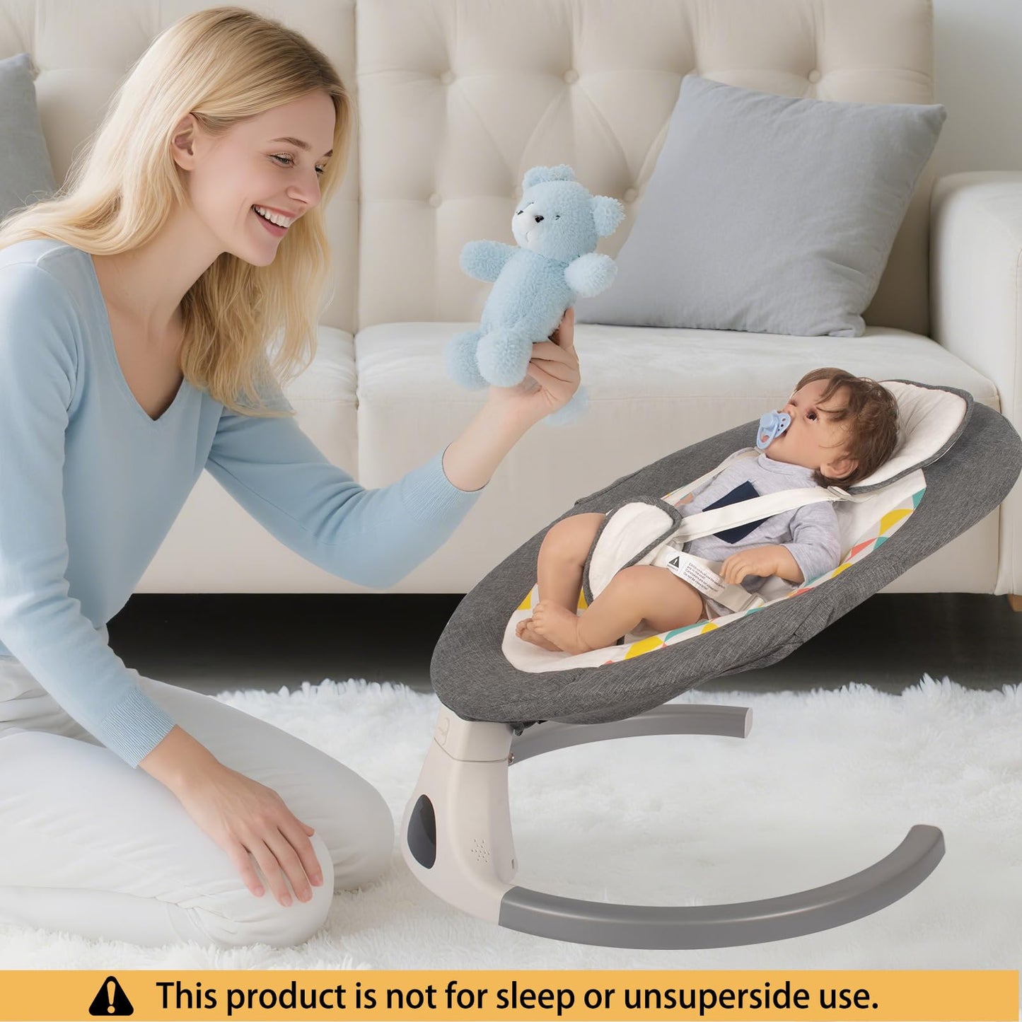 JFOVMCYG Electric Baby Swing for Infants and Toddlers, Portable Rocker with 5 Sway Speeds, Bluetooth Music, Remote Control, 10 Preset Melodies for Newborn Boy & Girl, 0-9 Months, Gray