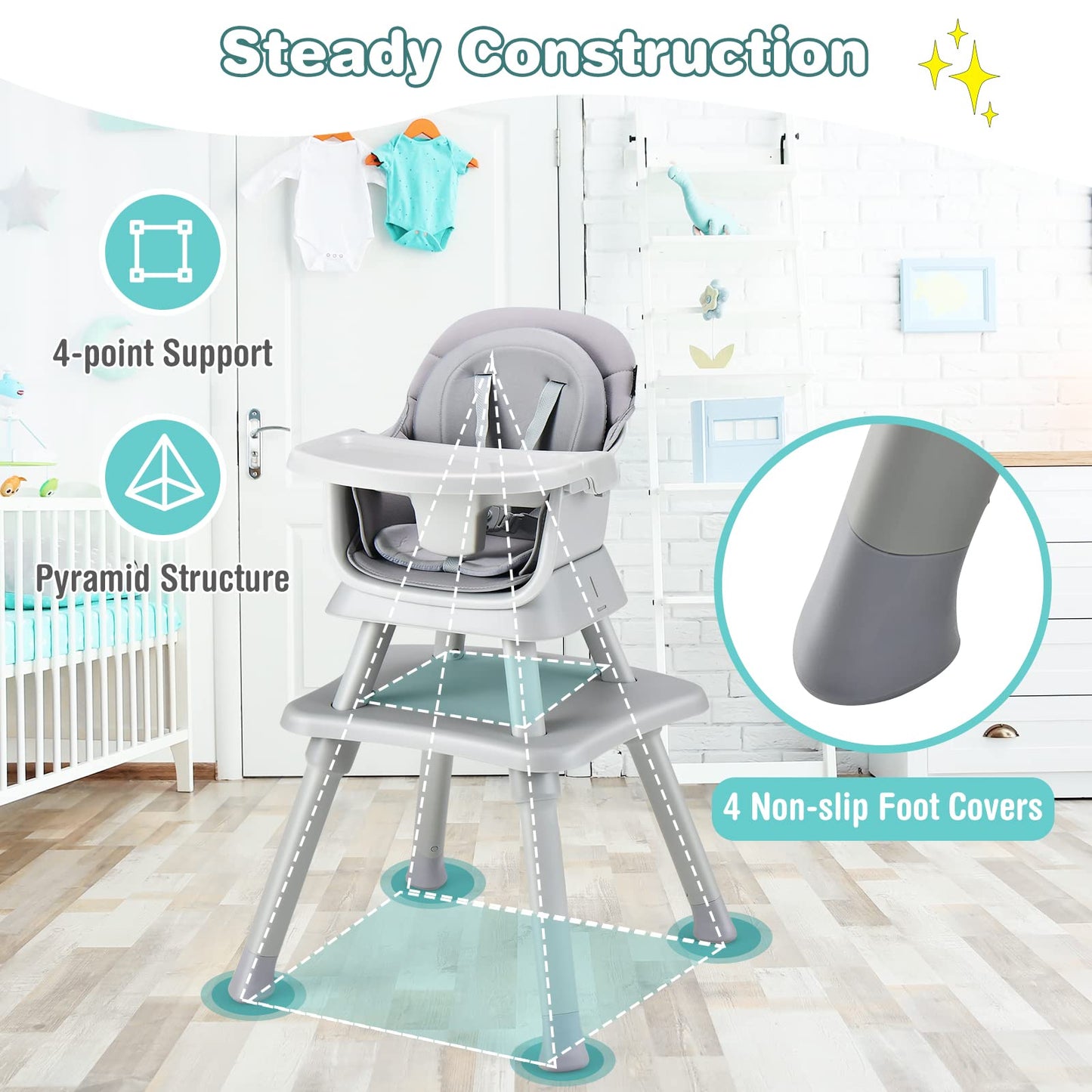 HONEY JOY 8 in 1 Baby High Chair, Convertible Highchair for Babies and Toddlers/Table and Chair Set/Building Block Table/Booster Seat/Stool/Toddler Chair with Safety Harness (Wave Gray)