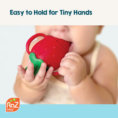 RaZbaby Baby Solids/Frozen Fruit Feeder Pacifier, Infant Teether Toy 6M+, BPA-Free, Safely Introduce Solids, Natural Teething Relief, Dishwasher Safe, Freezable – Blue & Orange 2-Pack