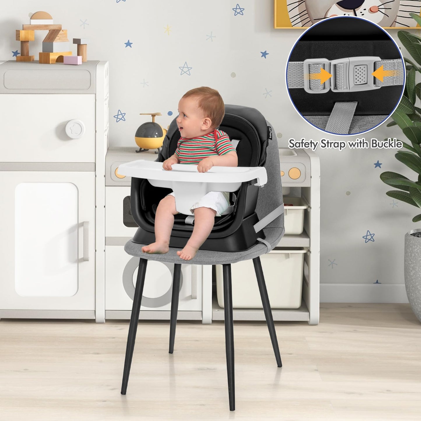 HONEY JOY 8 in 1 Baby High Chair, Convertible Highchair for Babies and Toddlers/Table and Chair Set/Building Block Table/Booster Seat/Stool/Toddler Chair with Safety Harness (Wave Gray)