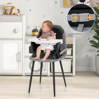 HONEY JOY 8 in 1 Baby High Chair, Convertible Highchair for Babies and Toddlers/Table and Chair Set/Building Block Table/Booster Seat/Stool/Toddler Chair with Safety Harness (Wave Gray)