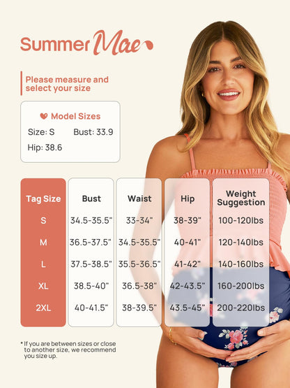 Summer Mae Maternity High Waist Swimsuit Ruffle Hem Bikini Bathing Suit Shirred Bandeau Two Piece Pregnancy Swimwear