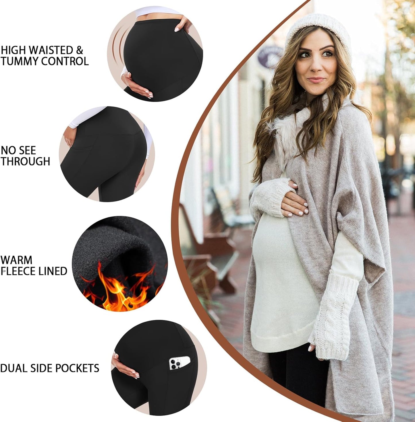 4 Pack Women’s Maternity Leggings with Pockets Over The Belly Butt Lift - Soft Workout Pregnancy Yoga Pants