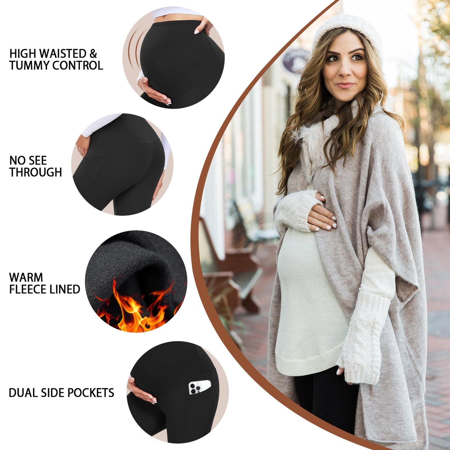 4 Pack Women’s Maternity Leggings with Pockets Over The Belly Butt Lift - Soft Workout Pregnancy Yoga Pants