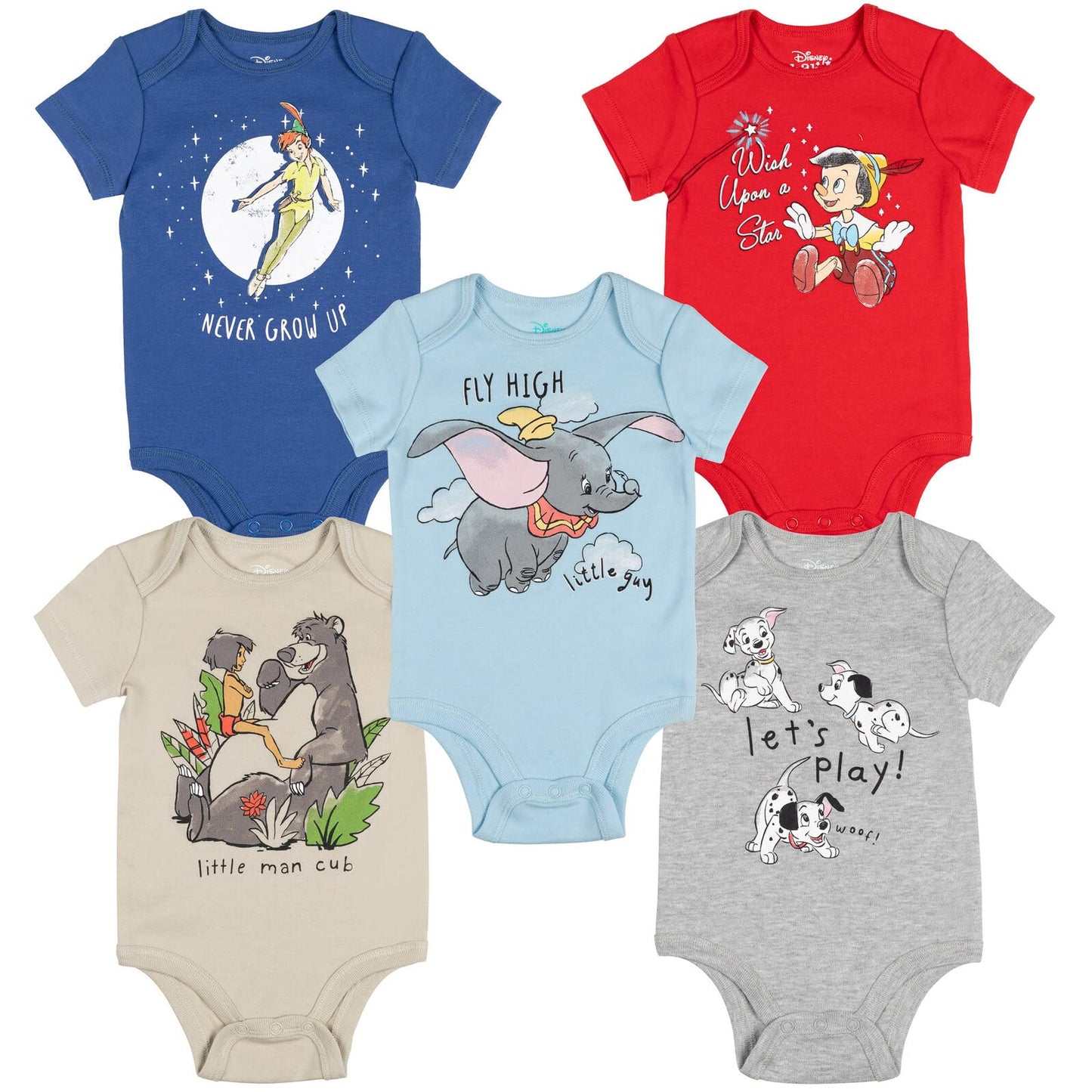 Disney Baby 5 Pack Bodysuits Newborn to Infant Sizes (Newborn - 24 Months)