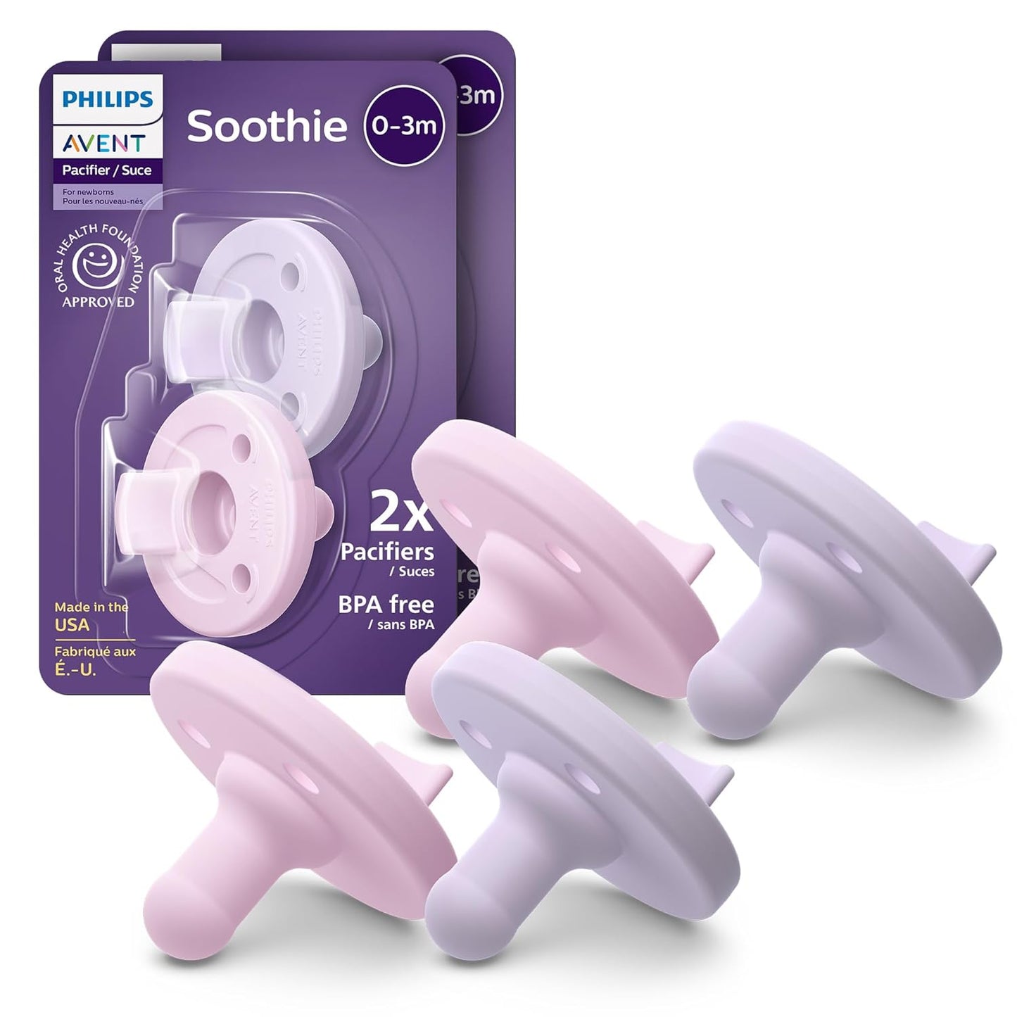 Philips Avent Soothie Baby Pacifiers - 100% Silicone Pacifiers for Babies 0-3 Months, One-Piece Design, BPA-Free, Extra Durable, Green, 4 Pack, Model SCF190/41