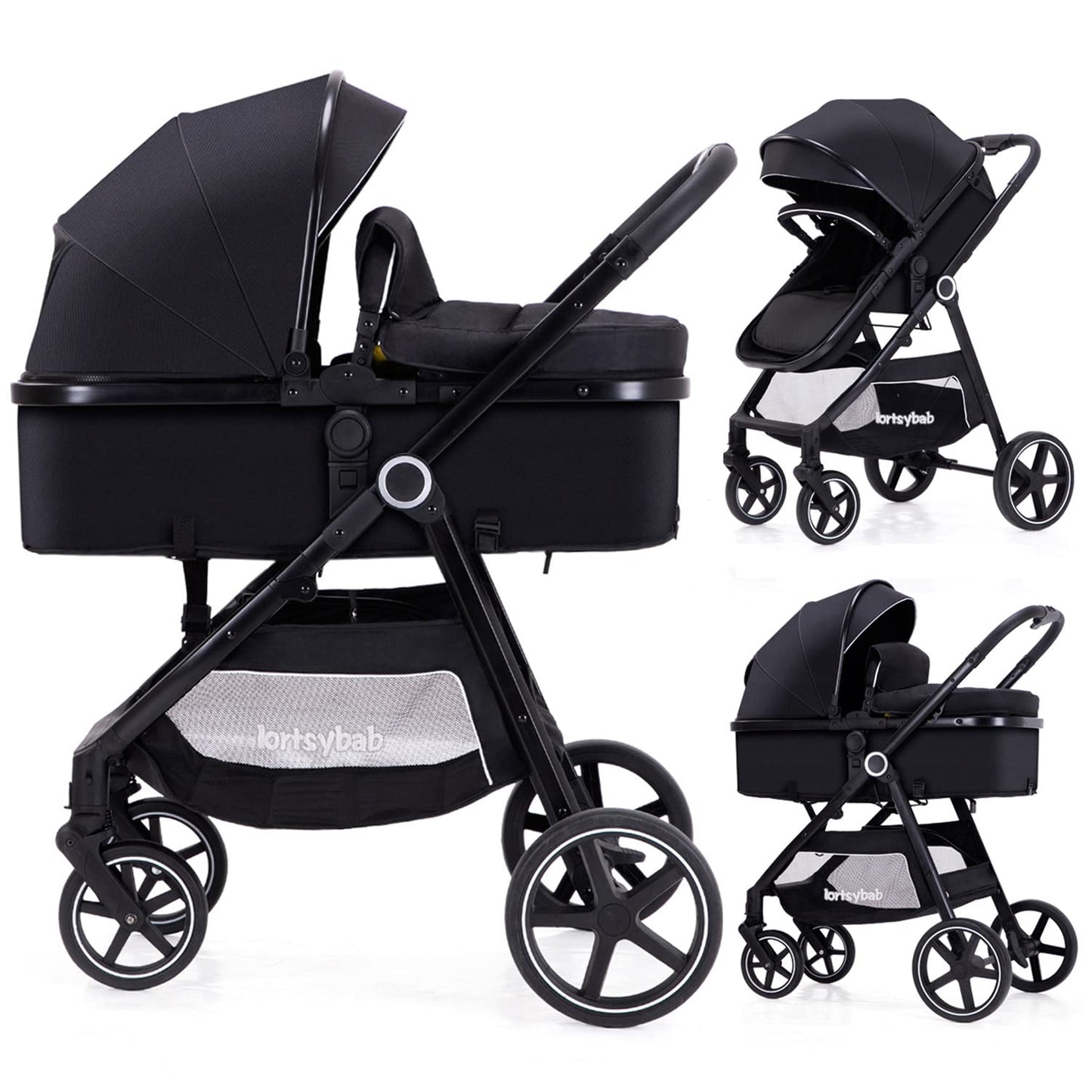 Lortsybab 2-in-1 Baby Stroller - Folding Infant Newborn Pram Stroller with Reversible Seat - Toddler Strollers for 0-36 Months Old Babies (Beige)