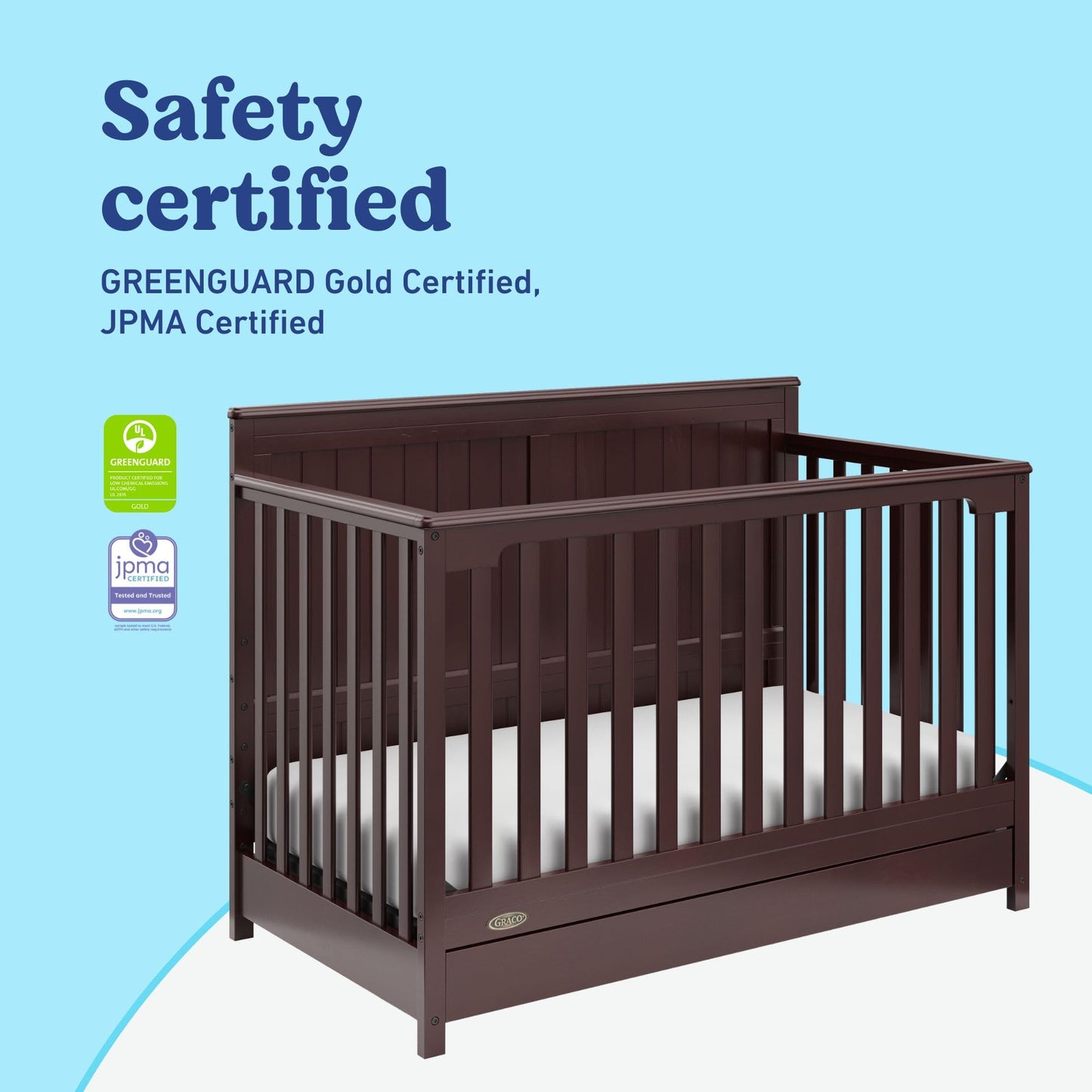 Graco Hadley 5-in-1 Convertible Crib & Changer – GREENGUARD Gold Certified, Fits Standard Crib Mattress, Converts to Toddler Bed and Full Bed, 4 Adjustable Mattress Heights (Pebble Gray)