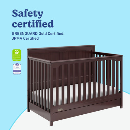 Graco Hadley 5-in-1 Convertible Crib & Changer – GREENGUARD Gold Certified, Fits Standard Crib Mattress, Converts to Toddler Bed and Full Bed, 4 Adjustable Mattress Heights (Pebble Gray)