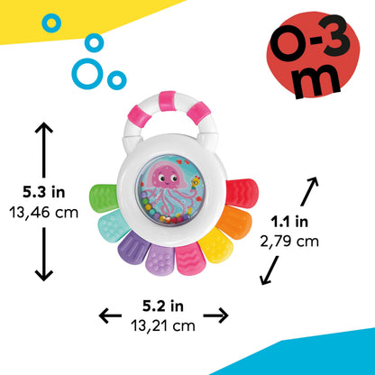 Baby Einstein Outstanding Opus The Octopus Sensory Rattle & Teether Multi-Use Toy, BPA Free & Chillable, 3 Months & up, Multicolored