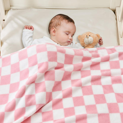 Yurhap Checkered Baby Blanket Fleece Baby Blankets for Boys, Ultra Soft Cozy Fluffy Infant Toddler Newborn Receiving Blankets for Crib Stroller, 30''x40'', Blue