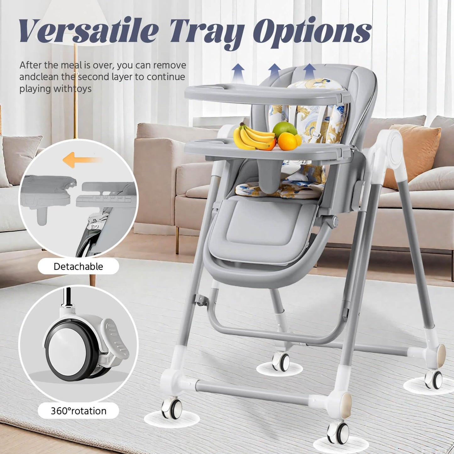 5 in 1 Convertible Baby High Chair Foldable, Baby Swing for Infants to Toddler,Portable Baby Feeding Chair, High Chairs for Babies and Toddlers, Silla de Comer para Bebe(White)