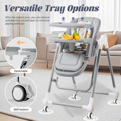 5 in 1 Convertible Baby High Chair Foldable, Baby Swing for Infants to Toddler,Portable Baby Feeding Chair, High Chairs for Babies and Toddlers, Silla de Comer para Bebe(White)