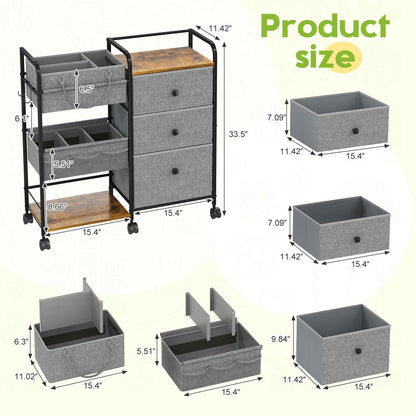 Cidaziya 2In1 Baby Diaper Caddy Organizers and Storage, 3 Tier Rolling Cart with Dividers and Drawers, Mobile Utility Cart Baby Dresser Clothes Organizer for Changing Table, Crib Nursery, Bedroom