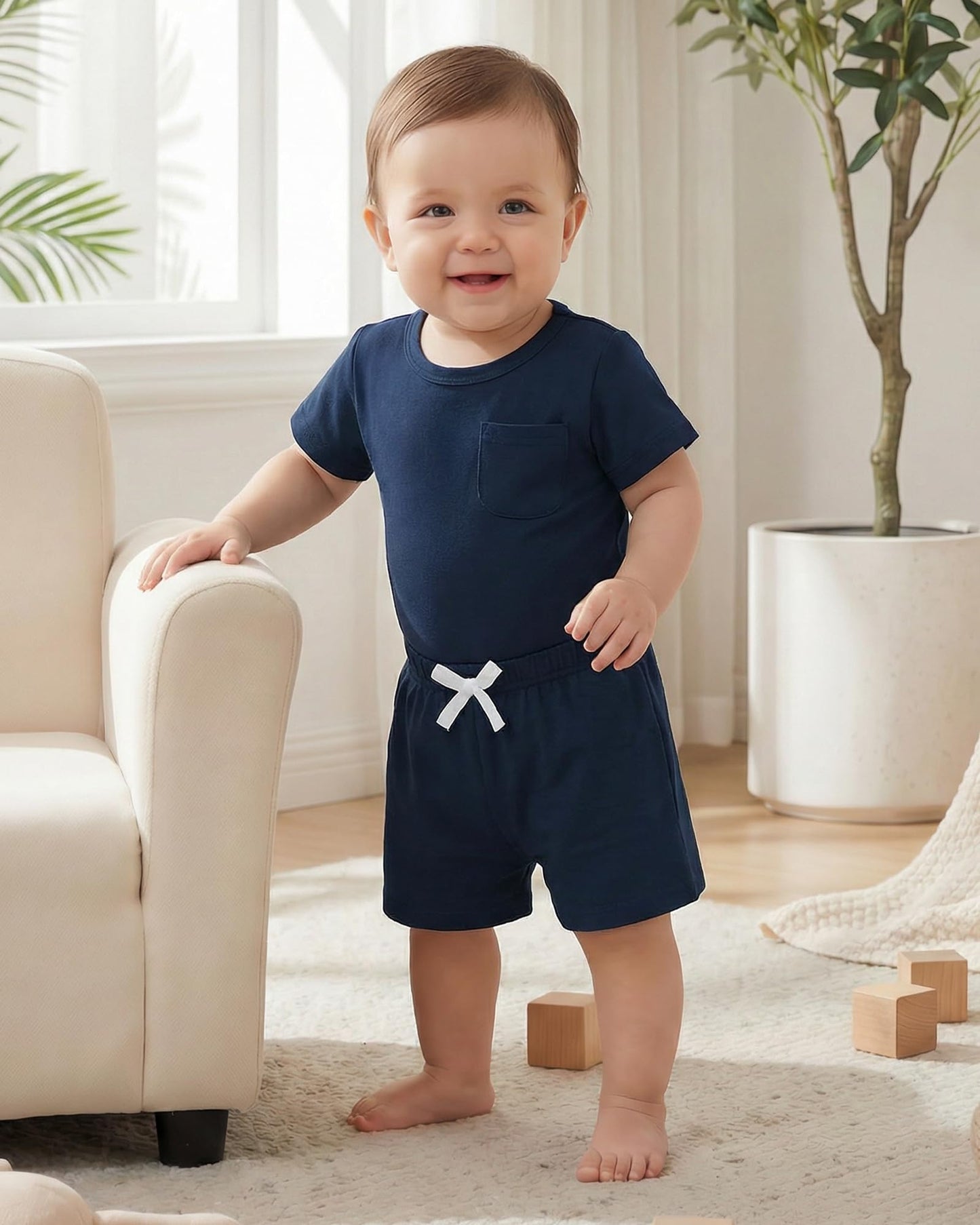 Jecson Newborn Boy Clothes Baby Boy Outfits Summer Set 6-Piece Cotton Short Sleeve Top and Shorts for 0-18M