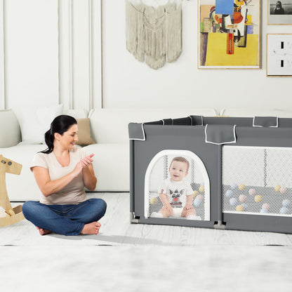 Foldable Baby Playpen - 50"x50" Safety Play Yard for Babies & Toddlers - Indoor & Outdoor Use with Carry Bag - Collapsible, Portable Play Yard, Dark Gray