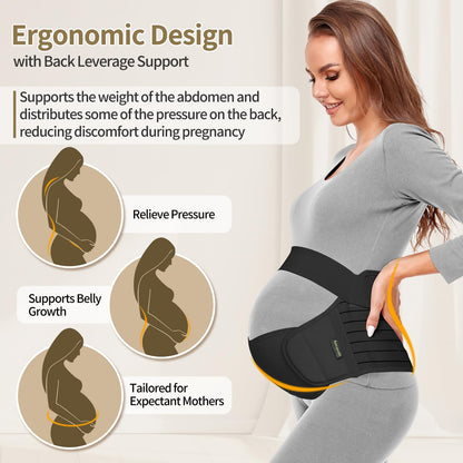 ChongErfei Maternity Belt, Pregnancy 3 in 1 Support Belt for Back/Pelvic/Hip Pain, Maternity Band Belly Support for Pregnancy Belly Support Band (L: Fit Ab 39.5"-51.3", Black)