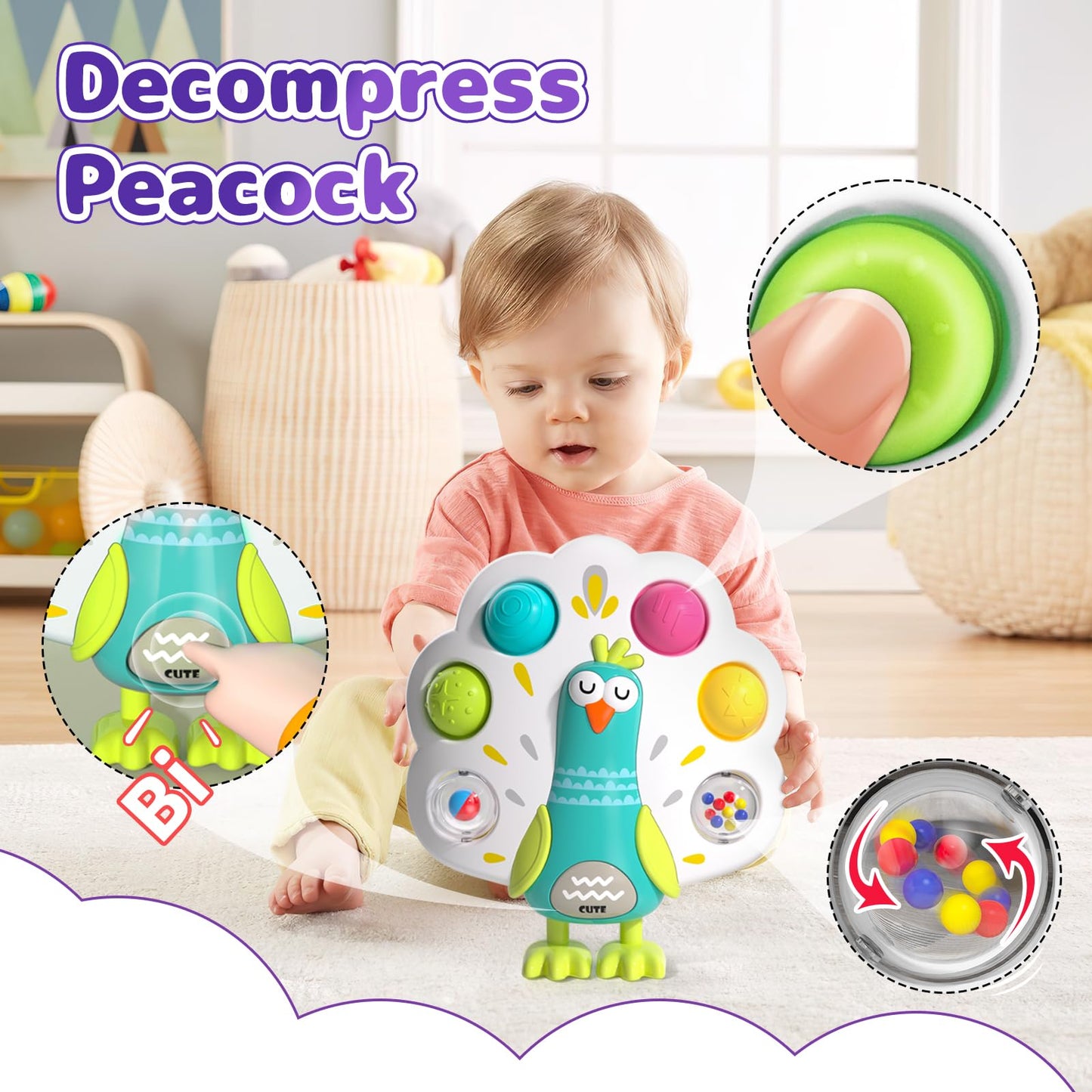 usrela 4 in 1 Baby Toys for 6 12 18 Month, Learning Toys for Babies 6-12 Months, Busy Cube, Stacking Sorter, Piano Xylophone Pull String Travel Toy, Birthday Gifts for Toddlers 1 2 Years Old