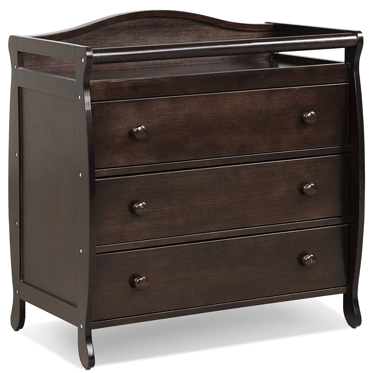 Costzon 3-Drawer Changing Table, Infant Diaper Changing Station with Drawers, Safety Rails & Strap, Baby Changing Table Dresser for Nursery, Easy Assembly (Brown)
