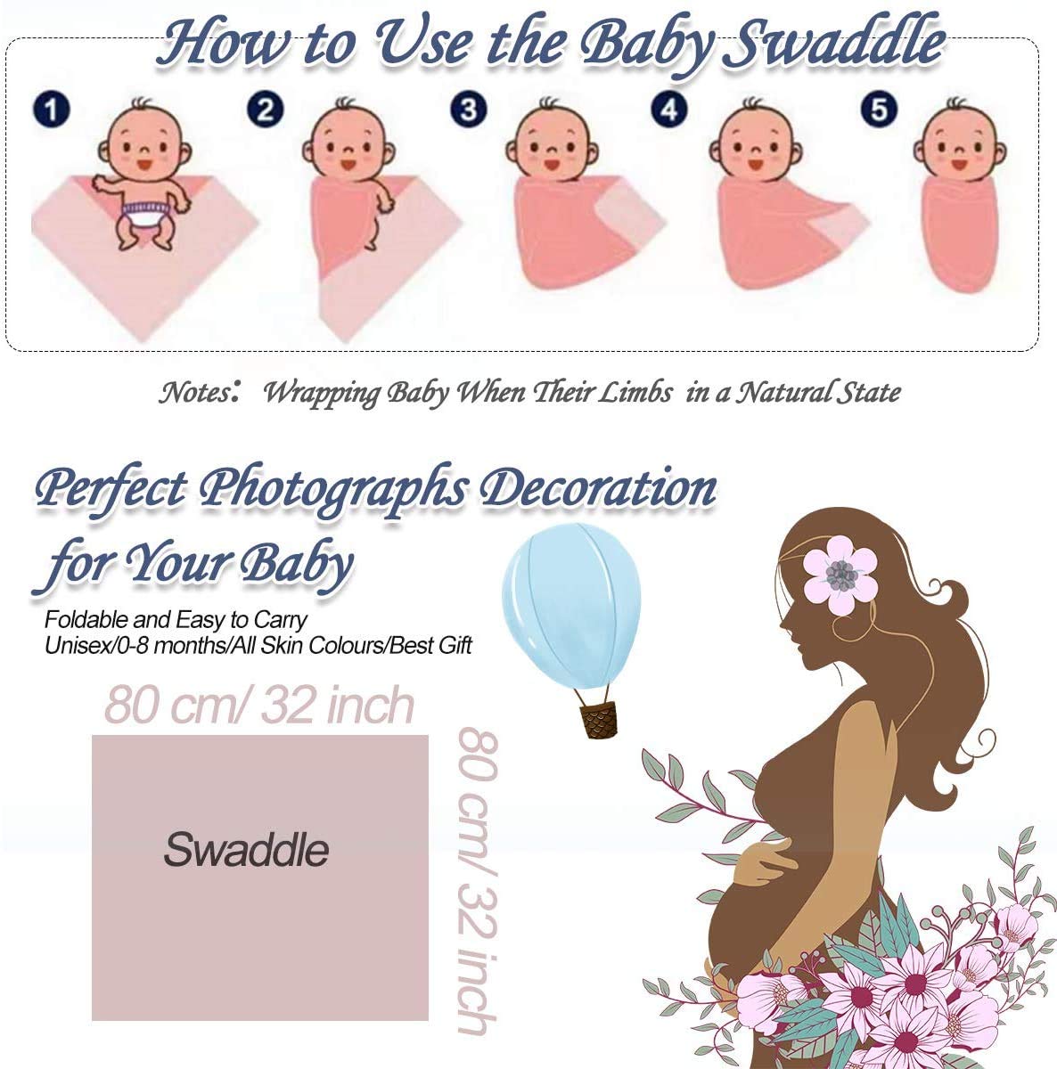 SUFEINI Maternity Robe and Matching Baby Swaddle Blanket Set, Mommy Robe with Receiving Blanket Girls Boys Sleepwear