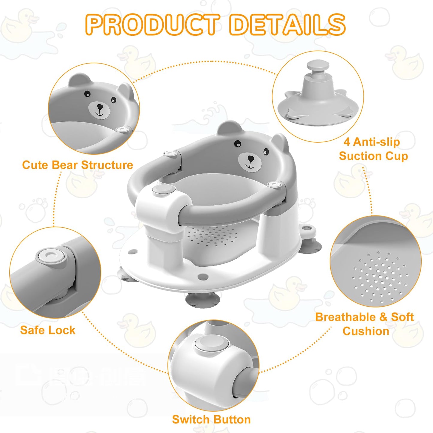 Baby Bath Seat for Babies 6 Months & up, Non-Slip Toddler Bath Seats for Babies Sitting Up, Safe Infant & Newborn Bathtub Chair with 4 Suction Cups & Soft Cushion for Shower,Blue