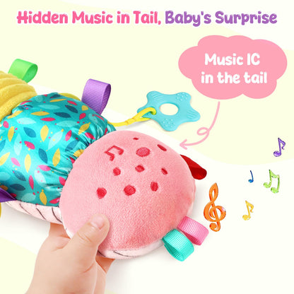 Baby Sensory Toys for 0-6 6-12 Months, Musical Stuffed Caterpillar Animal Toys for Infant 3 6 9 12 18 Months, Tummy Time Toys with Mirror Rattle Crinkle for Newborn Boys Girls Shower Gifts