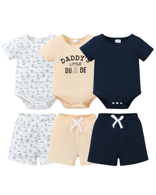 Jecson Newborn Boy Clothes Baby Boy Outfits Summer Set 6-Piece Cotton Short Sleeve Top and Shorts for 0-18M