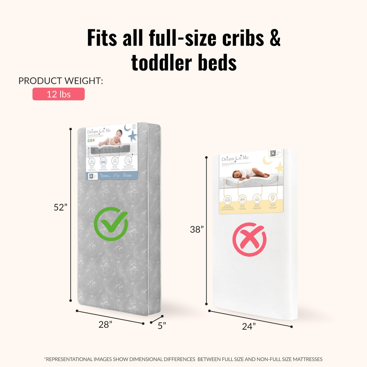 Dream On Me Twilight 5” 88 Coil Inner Spring Crib & Toddler Mattress – Brown Cloud, Greenguard Gold & BSA Certified, Waterproof & Stain-Resistant Cover, Fits Standard Full-Size Cribs & Toddler Beds