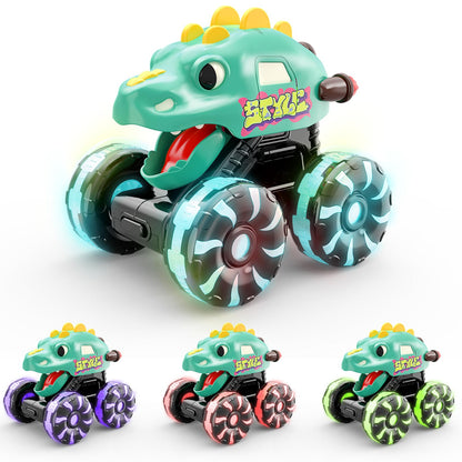 Intoypad 3 Pack Dinosaur Car Toys for Kids Toddlers, Light up Wheels Monster Truck Toys for Boys 2 3 4 5 6 7 8 Years Old Christmas Birthady Gifts Press & Go Dino Trucks Toy for Toddler Boy Baby