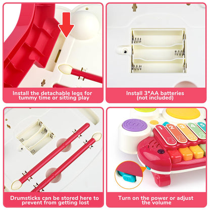 Baby Piano Drum Set for Toddlers 1-3, Musical Toys 3 In 1 Baby DJ Table Piano Keyboard Xylophone Instruments for 1 2 Year Old Boys Girls Music & Light Activity Table 6-12-18 Months Old Birthday Gifts