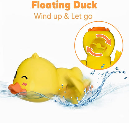 iPlay, iLearn Baby Duck Bath Toy, Toddler Bathtub Shower Toy W/ Suction Spin Gear, Floating Animals, Fishing Net Pool Water Play, Birthday Easter Gift 6 12 18 Month Infant 1 2 3 Year Old Kid Boy Girl