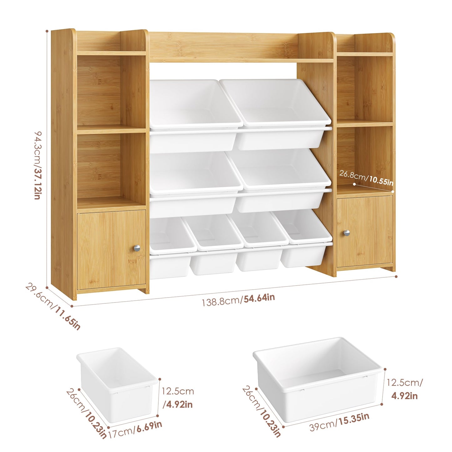 FOTOSOK Toy Storage Organizer with 8 Toy Bins, 55''Large Toy Organizers and Storage with Top Shelf, Toy Storage and Kids Bookshelf with 6 Storage Cubbies, Playroom Storage and Organization Bins, White