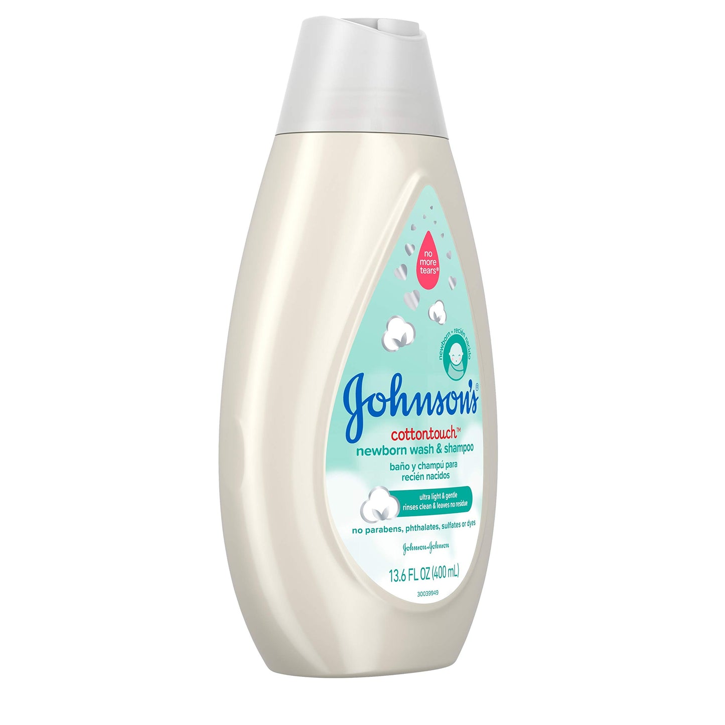 Johnson's CottonTouch Newborn Baby Body Wash & Shampoo, Gentle & Tear-Free, Made with Real Cotton, Gently Washes Away Dirt & Germs, for Sensitive Skin, Baby Essentials, 13.6 fl. oz