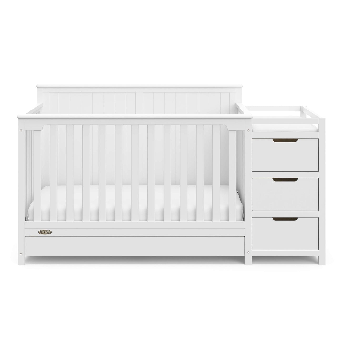 Graco Hadley 5-in-1 Convertible Crib & Changer – GREENGUARD Gold Certified, Fits Standard Crib Mattress, Converts to Toddler Bed and Full Bed, 4 Adjustable Mattress Heights (Pebble Gray)