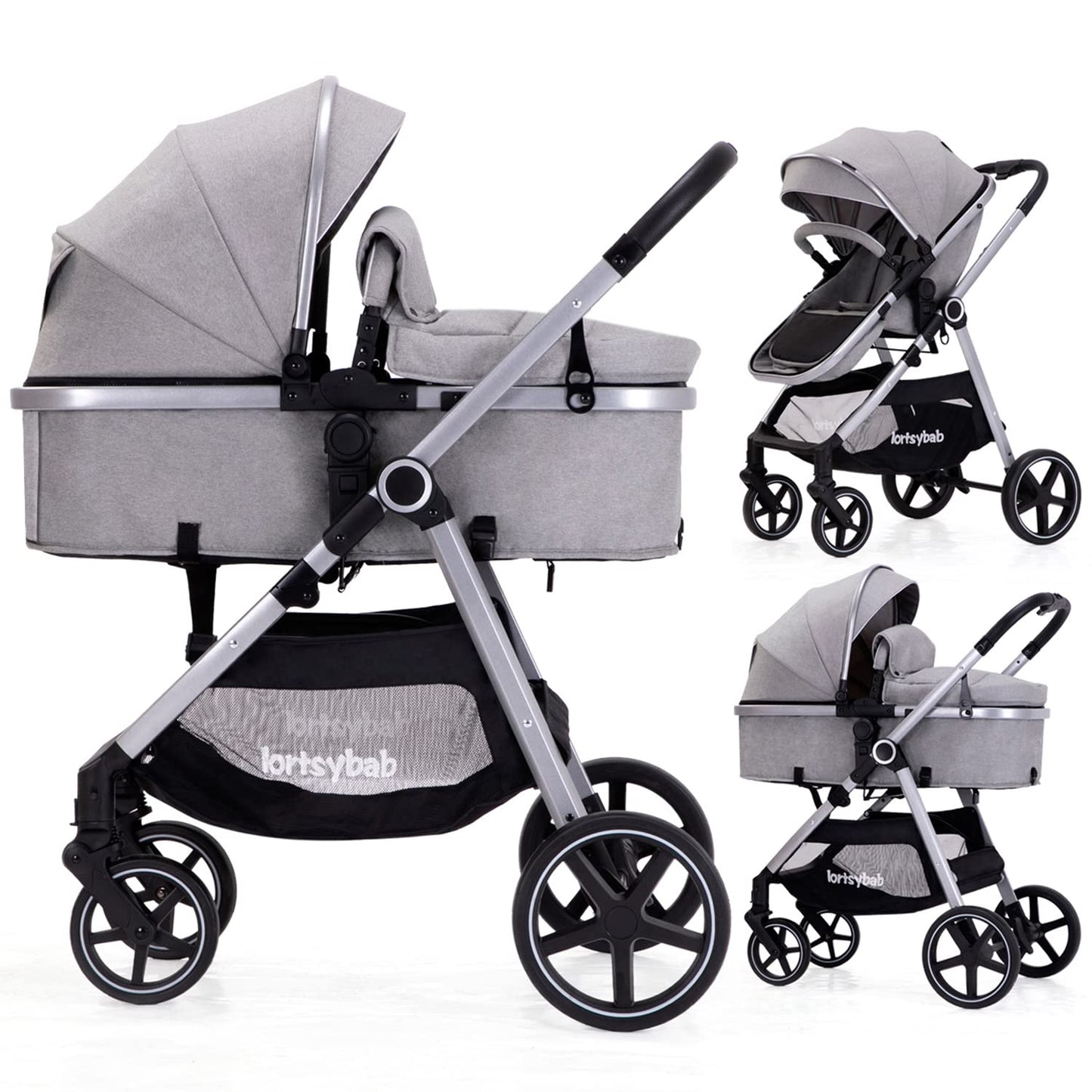 Lortsybab 2-in-1 Baby Stroller - Folding Infant Newborn Pram Stroller with Reversible Seat - Toddler Strollers for 0-36 Months Old Babies (Beige)