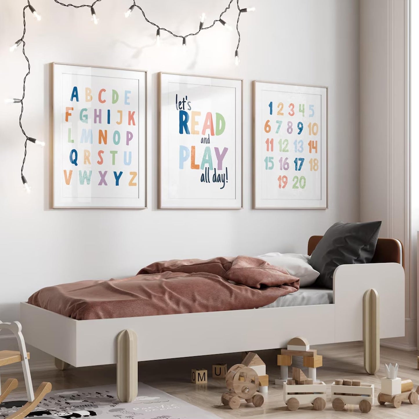 Kids Playroom Wall Art Decor Nursery ABC Alphabet Poster Play Room Canvas Wall Decor Toddler Childrens Educational Artwork Numbers Shapes Prints ABC Picture for Playroom 12x16 Inch Unframed Set of 3