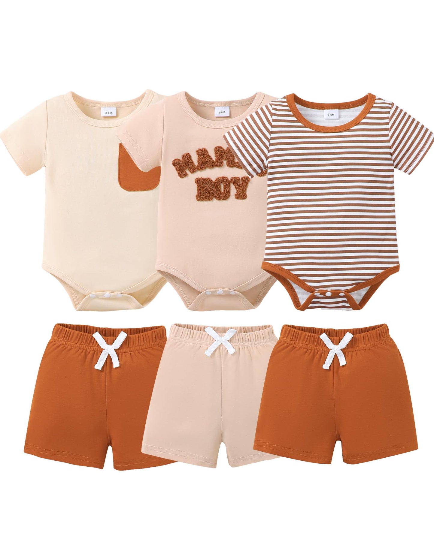Jecson Newborn Boy Clothes Baby Boy Outfits Summer Set 6-Piece Cotton Short Sleeve Top and Shorts for 0-18M