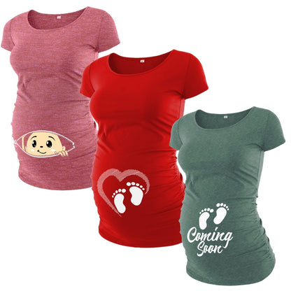 Pack of 3 Maternity Shirts for Women - Casual Graphic Pregnancy Announcement Shirt for Mom to Be